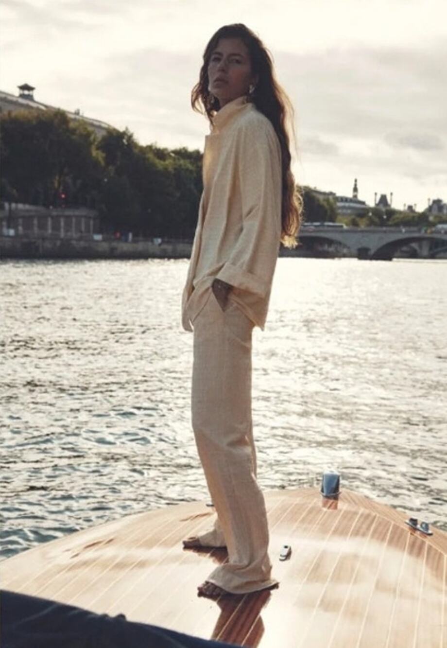 Zara Wrinkle Effect Blazer Pants Set Cream M/S